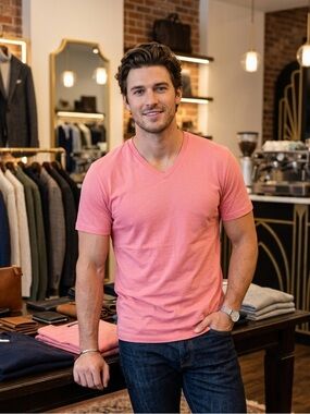 $75 GoodLife Classic V-Neck T-Shirt
Goodlife in salmon pink L